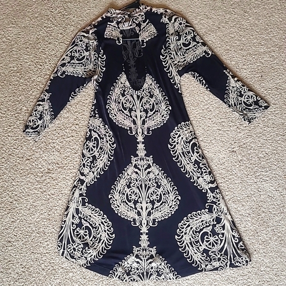 Free People Black Taupe Fiesta Floral Long Sleeve Mini Shift Dress Womens XS - Picture 10 of 14